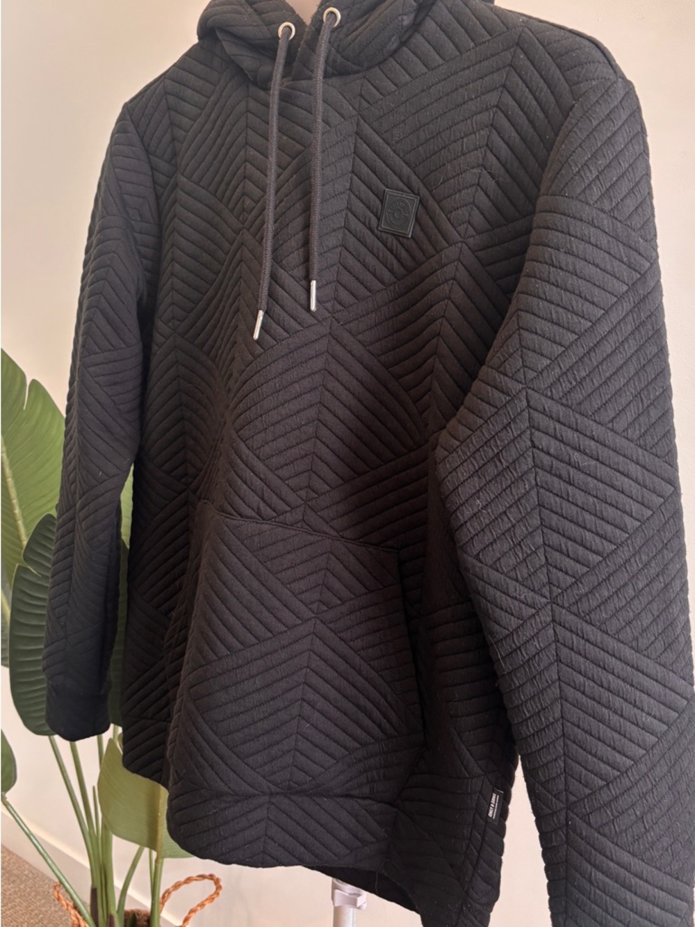 ONLY & SONS Black Quilted Hoodie with Chevron Stitching